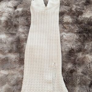 Wilfred Cream Crochet V-Neck Maxi Dress with Side Slit
